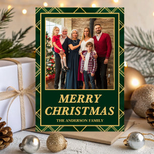 Luxe Smaragd Schotse Plaid Familie Foto Kerstmis Feestdagenkaart