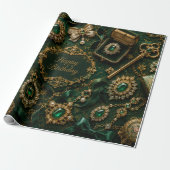 Luxe Smaragd Vintage Verjaardag Cadeaupapier (Uitgerold)