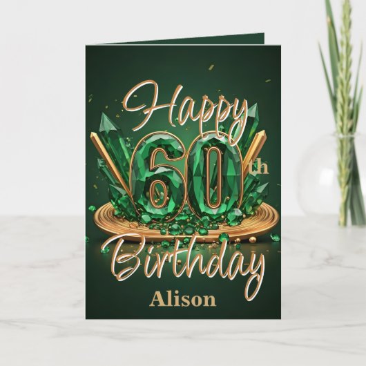 Luxe smaragdgroen en goud 60e verjaardag kaart (Voorkant)