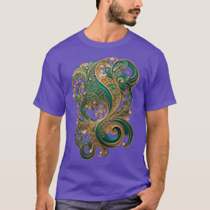 Luxe Smaragdgroen Gouden Filigraan Wervelend Patro T-shirt