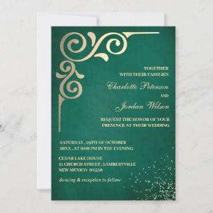 Luxe Smaragdgroene En Gouden Bruiloft Kaart
