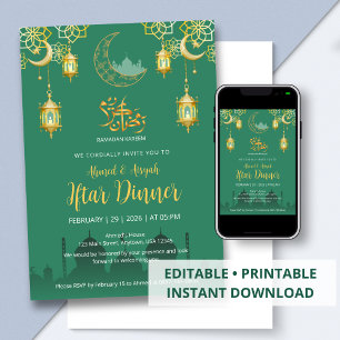 Luxe smaragdgroene en gouden moskee Iftar-diner Kaart