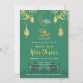 Luxe smaragdgroene en gouden moskee Iftar-diner Kaart (Voorkant)