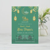 Luxe smaragdgroene en gouden moskee Iftar-diner Kaart (Staand voorkant)