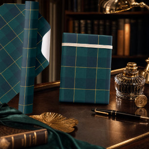 Luxe smaragdgroene en marineblauwe geruite inpakpa cadeaupapier