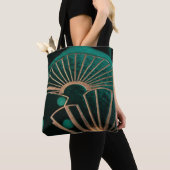 Luxe Smaragdgroene en Messing Art Deco Tote Bag (Dichtbij)