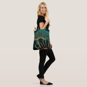 Luxe Smaragdgroene en Messing Art Deco Tote Bag