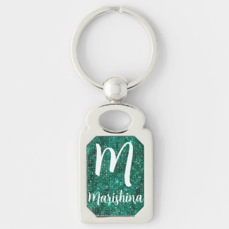 Luxe smaragdgroene glinsterende lovertjes monogram sleutelhanger