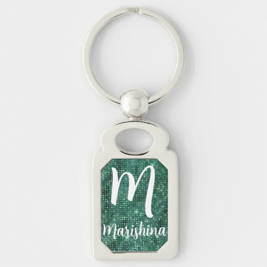Luxe smaragdgroene glinsterende lovertjes monogram sleutelhanger (Voorkant)