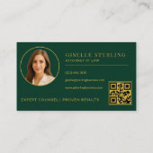 Luxe Smaragdgroene Gouden Advocaat QR Code Visitekaartje (Achterkant)
