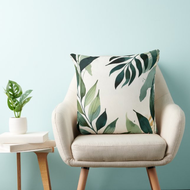 Luxe smaragdgroene gouden botanische sierkussen (Stoel)