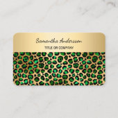 Luxe Smaragdgroene Gouden Luipaardprint QR-code Visitekaartje (Voorkant)