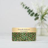 Luxe Smaragdgroene Gouden Luipaardprint QR-code Visitekaartje (Staand voorkant)