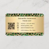 Luxe Smaragdgroene Gouden Luipaardprint QR-code Visitekaartje (Achterkant)