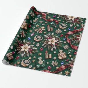 Luxe Smaragdgroene Kerstlinten Cadeaupapier