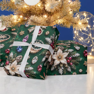 Luxe Smaragdgroene Kerstlinten Cadeaupapier