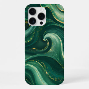 Luxe Smeraldgroen en Gouden Vloeibare Marmer iPhone 16 Pro Max Hoesje
