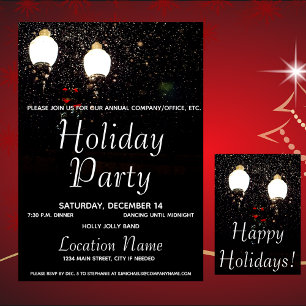 Luxe Snow Lights Black White Company Holiday Party Kaart