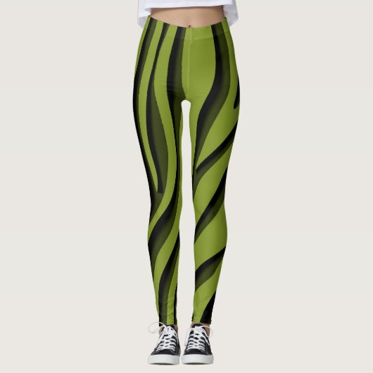 Luxe Soft Green 3D-Zebra golf Leggings (Voorkant)