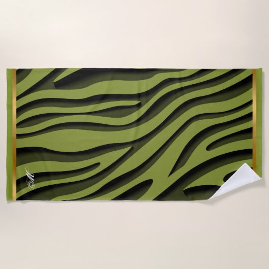 Luxe Soft Green 3D Zebra Wave Strandlaken (Voorkant)