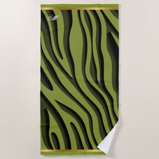 Luxe Soft Green 3D Zebra Wave Strandlaken (Voorkant)