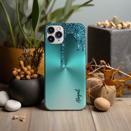 Luxe Sparkle Blauwgroen Dripping Glitter gepersona Case-Mate iPhone Case