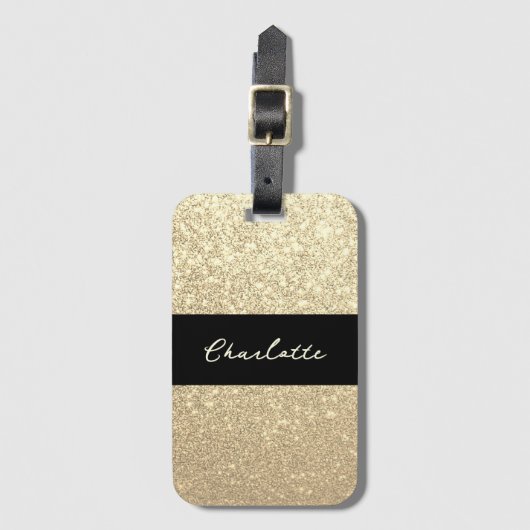 Luxe Sparkle Gold Glitter Naam Bagagelabel (Voorkant (verticaal))