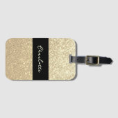 Luxe Sparkle Gold Glitter Naam Bagagelabel (Voorkant (horizontaal))