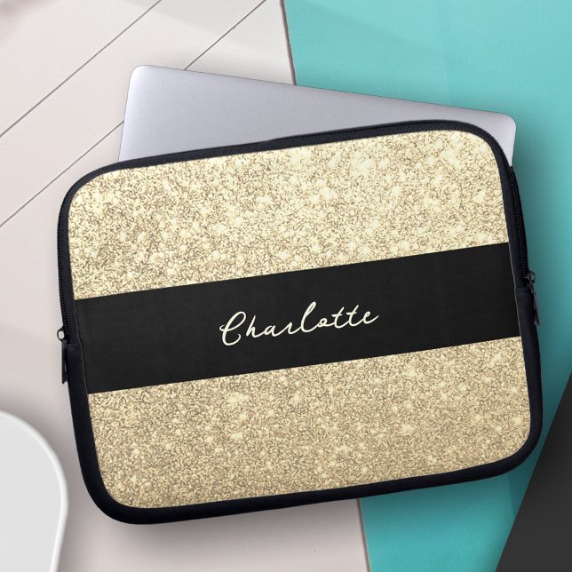 Luxe Sparkle Gold Glitter Naam Laptop Sleeve (Creator heeft geüpload)