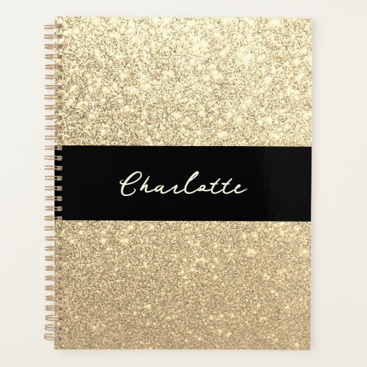 Luxe Sparkle Gold Glitter Naam Planner (Voorkant)