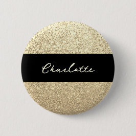 Luxe Sparkle Gold Glitter Naam Ronde Button 5,7 Cm
