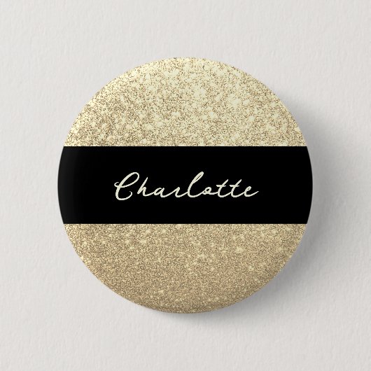 Luxe Sparkle Gold Glitter Naam Ronde Button 5,7 Cm (Voorkant)