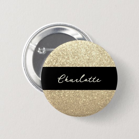 Luxe Sparkle Gold Glitter Naam Ronde Button 5,7 Cm (Voorkant /achterkant)