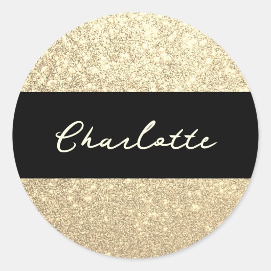 Luxe Sparkle Naam Gouden Glitter Ronde Sticker (Voorkant)