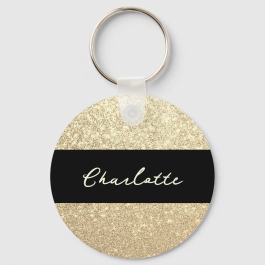Luxe Sparkle Naam Gouden Glitter Sleutelhanger (Voorkant)