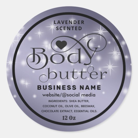 Luxe-sparkle-script body-label ronde sticker (Voorkant)