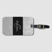 Luxe Sparkle Silver Glitter Naam Bagagelabel (Voorkant (horizontaal))