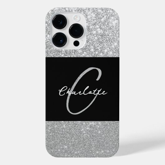Luxe Sparkle Silver Glitter Naam iPhone Hoesje (Achterkant)