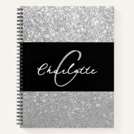 Luxe Sparkle Silver Glitter Naam Notitieboek