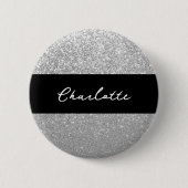 Luxe Sparkle Silver Glitter Naam Ronde Button 5,7 Cm (Voorkant)