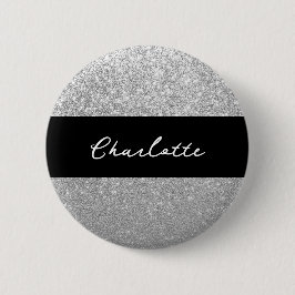 Luxe Sparkle Silver Glitter Naam Ronde Button 5,7 Cm