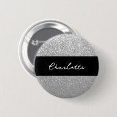 Luxe Sparkle Silver Glitter Naam Ronde Button 5,7 Cm (Voorkant /achterkant)
