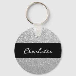 Luxe Sparkle Silver Glitter Naam Sleutelhanger