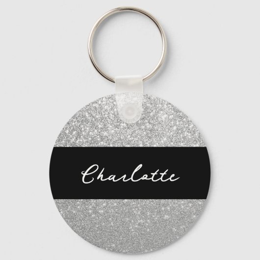 Luxe Sparkle Silver Glitter Naam Sleutelhanger (Voorkant)