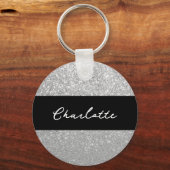 Luxe Sparkle Silver Glitter Naam Sleutelhanger (Voorkant)
