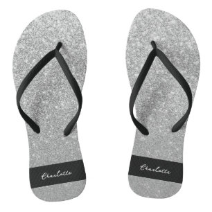 Luxe Sparkle Silver Glitter Naam Teenslippers