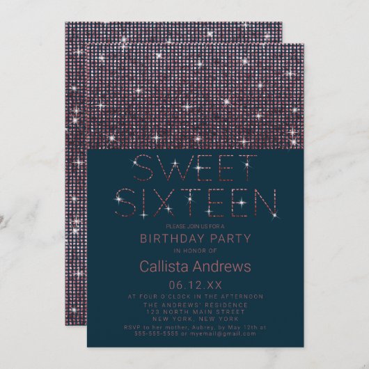 Luxe Sparkly Blauwgroen Roze Glitter Sequins Sweet Kaart (Voorkant / Achterkant)