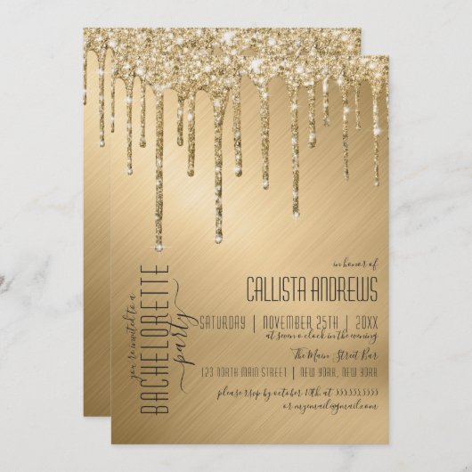 Luxe Sparkly Gold Glitter Drips Bachelorette Kaart (Voorkant / Achterkant)