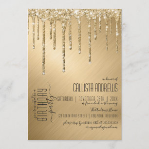 Luxe Sparkly Gold Glitter Drips Verjaardagsfeest Kaart