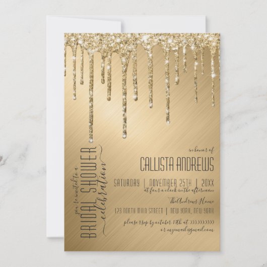 Luxe Sparkly Gold Glitter Drips Vrijgezellenfeest Kaart (Voorkant)